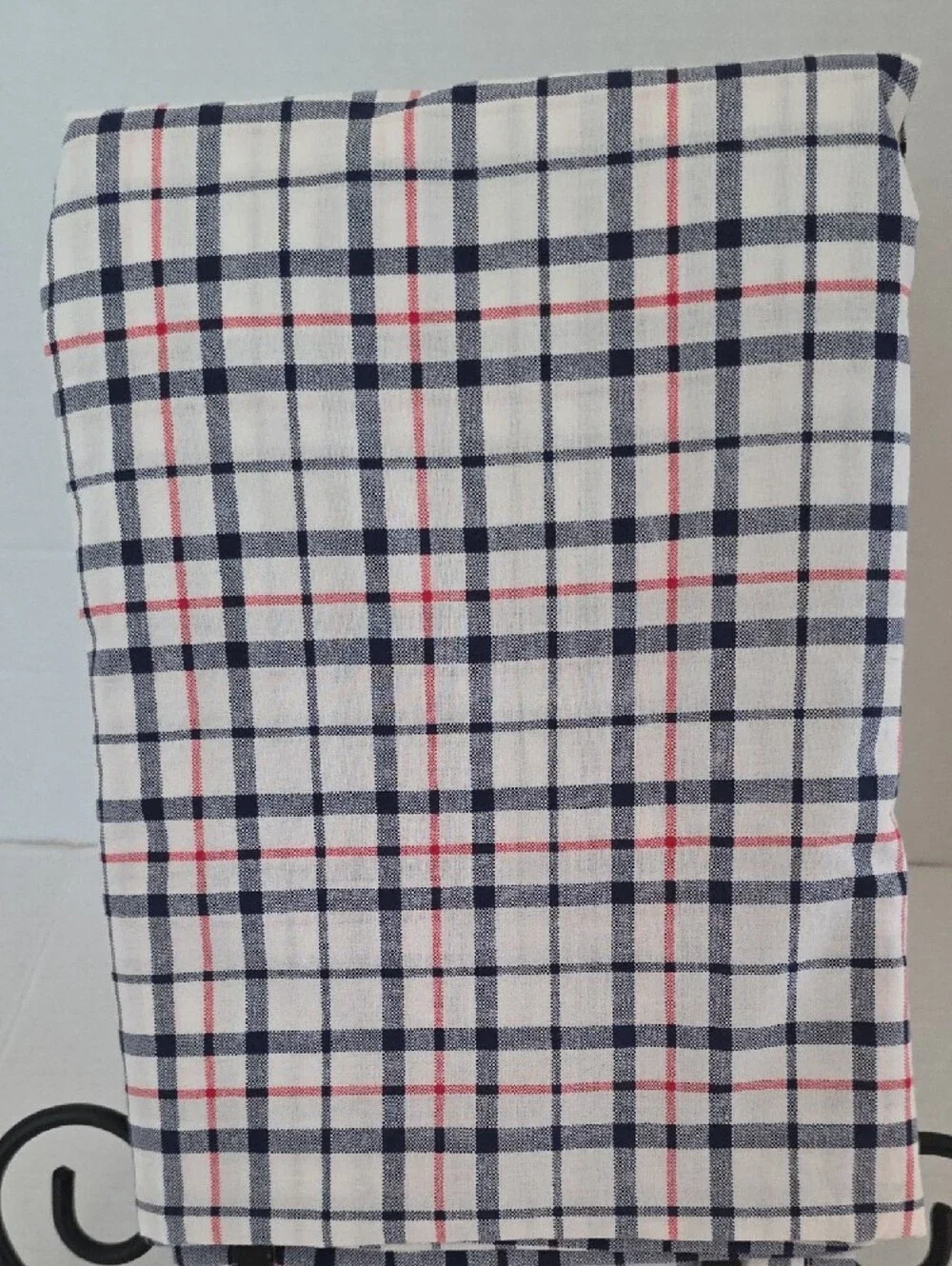 Tommy Hilfiger Navy & Red Checked Classic Plaid Cotton Twin Flat Sheet